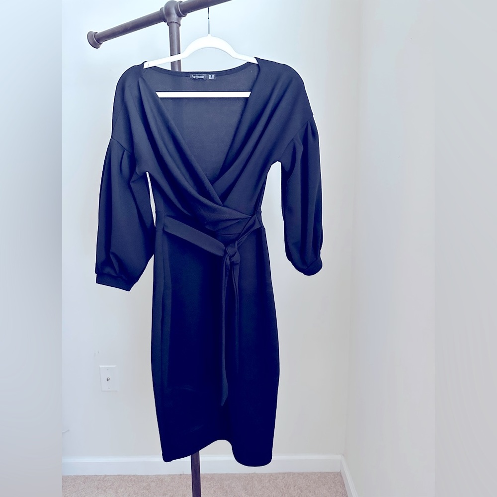 Black Tie-front Dress Size 10 Boohoo